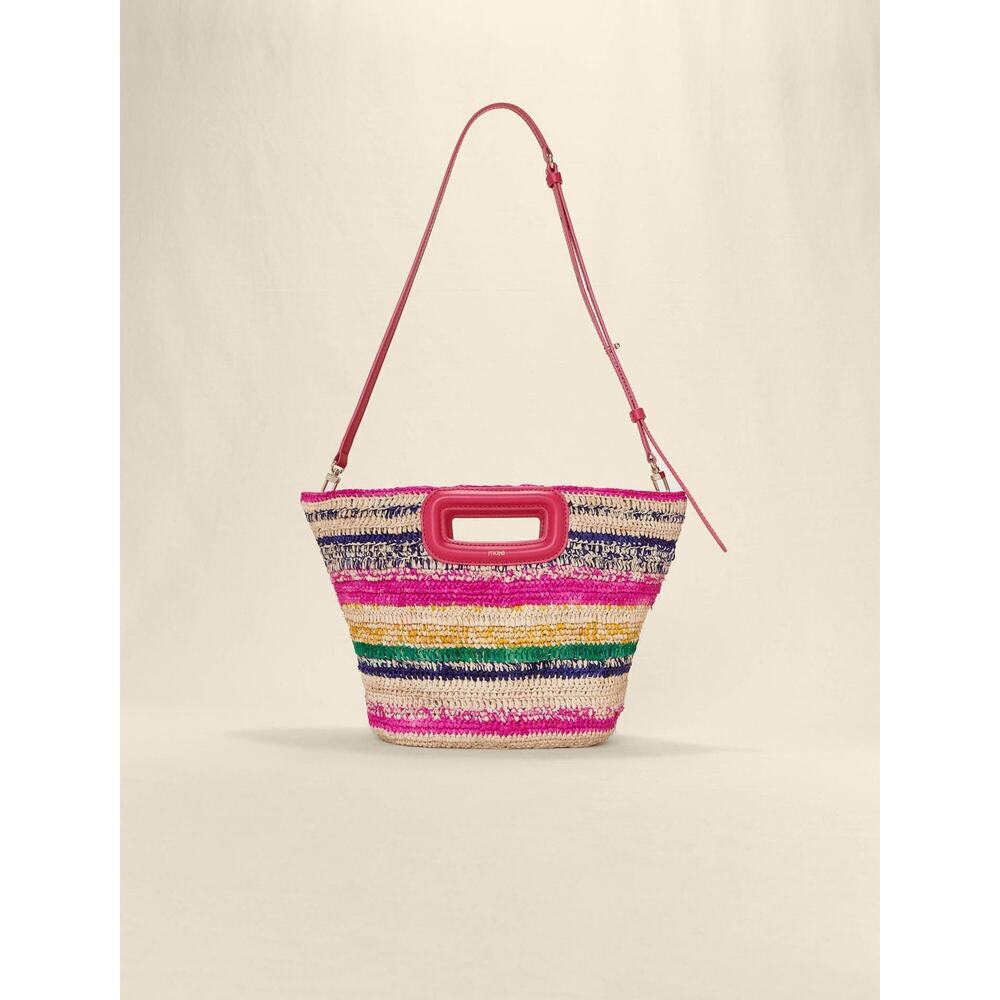 MAJE Mini striped raffia basket NWT